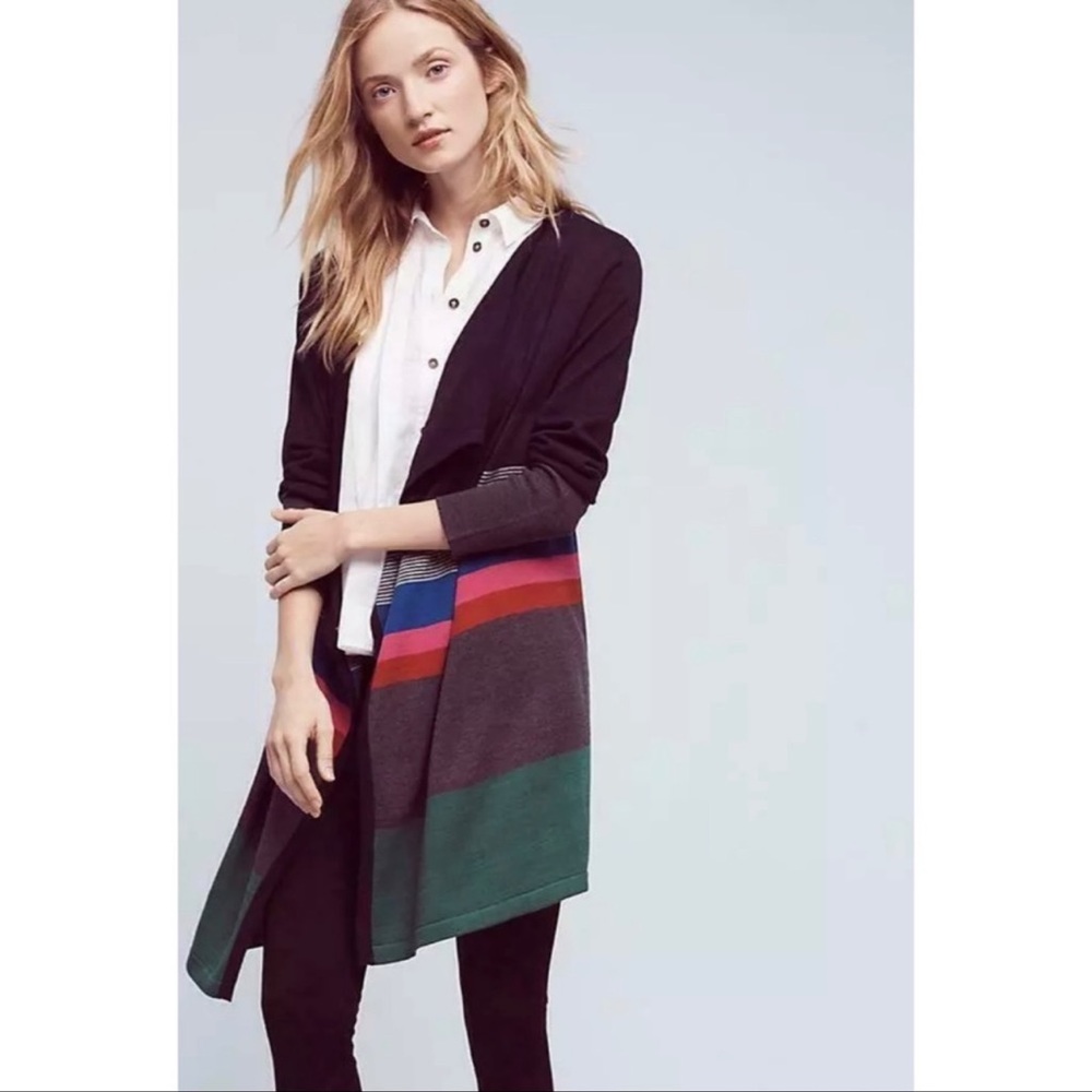 Anthropologie Lili’s Closet striped open front waterfall sweater size medium